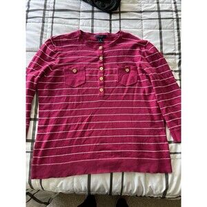 Chaps Gold Buttoned Sweater sz X-LARGE Prep Fuchsia 3/4 Sleeves‎ Pocket Preppy